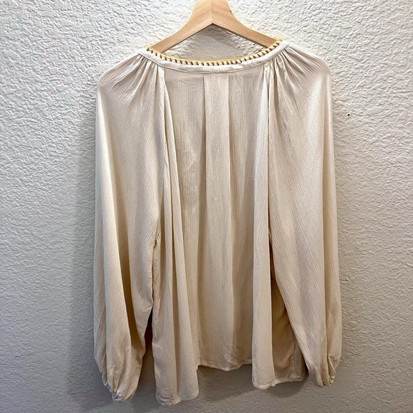 Boho Embroidered Blouse Cream Floral Peasant Sleeves Top L Cottagecore Coquette - Picture 6 of 10